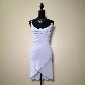 Delicates Y2K Fairycore Lavender Sheer Layered Dress Beaded Sequin Cowl Neck